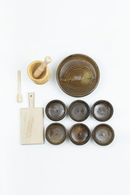 Ahşap Çerezlik + Küçük Tahta + Havan + Bal Çubuğu(4'lü Set)-11