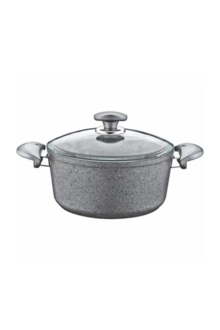 Granit 22x11,5 cm Gri Derin Tencere Cam Kapaklı 3110